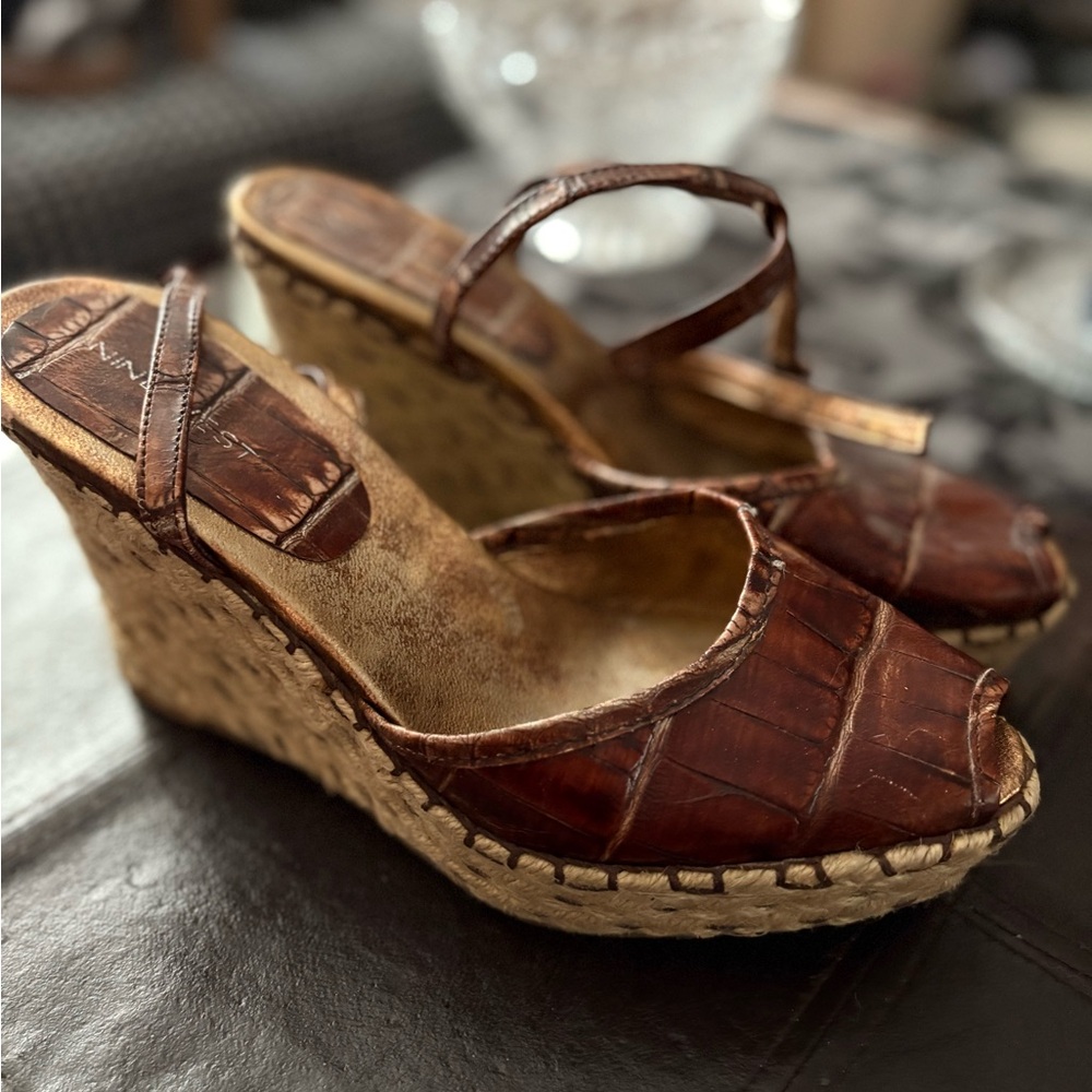 Nine West Brown Wedge Sandals